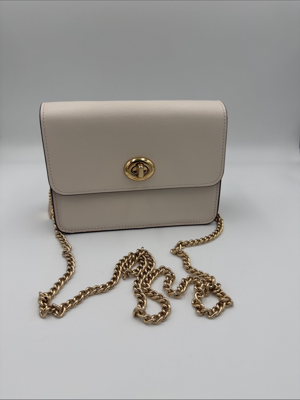 Coach Bowery Cream Leather Crossbody with Gold Turnlock